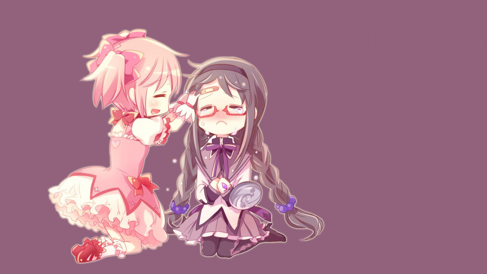 výkres, ilustrace, jednoduché pozadí, anime, anime dívky, Mahou Shoujo Madoka Magica, Akemi Homura, Kaname Madoka, kreslená pohádka, pláč, růžový, skica, mangaka