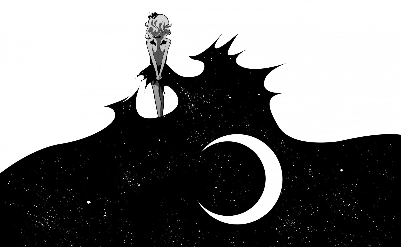 illustrazione, monocromo, opera d'arte, silhouette, Luna, cartone animato, schizzo, bianco e nero, fotografia in bianco e nero, font