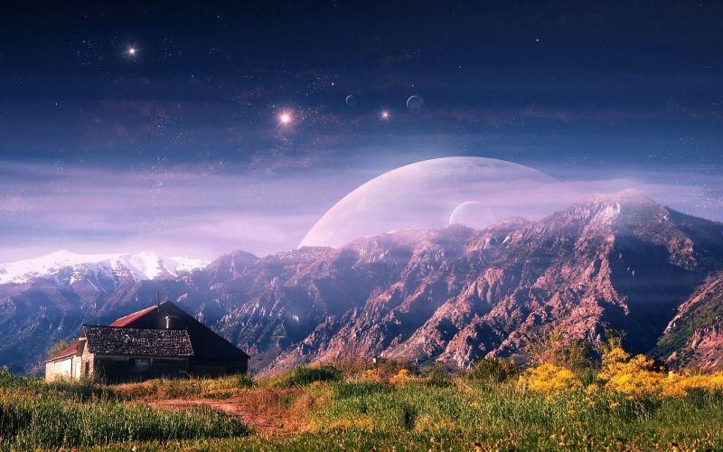 1920x1200 px, UMĚNÍ, fantazie, krajina, hory, Dům 1920x1200 px, UMĚNÍ, fantazie, krajina, hory, Dům