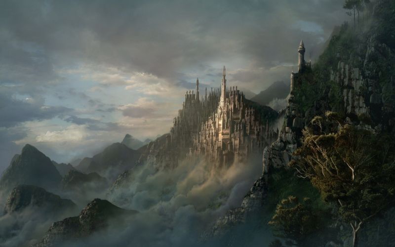 fantasy art, rock, reflection, morning, landscape, nature fantasy art, rock, reflection, morning, landscape, nature