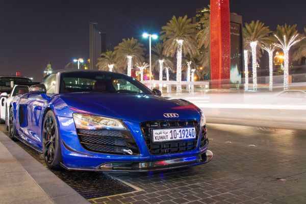 street, car, vehicle, road, night, blue