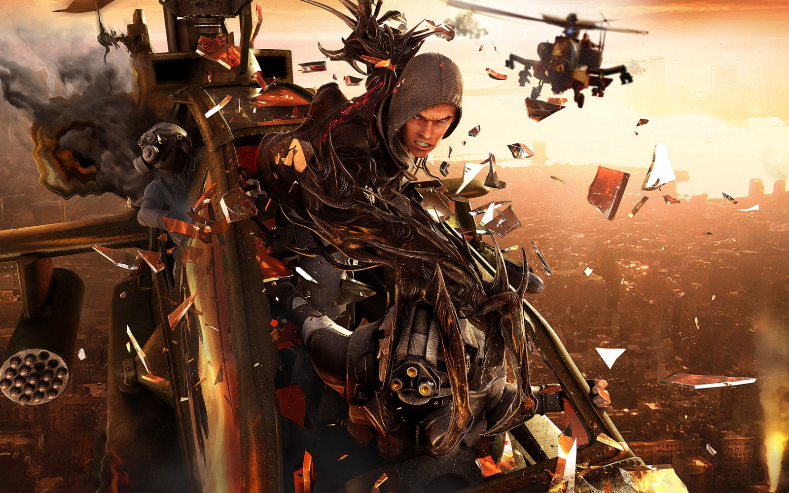 město, stroj, komiks, prototyp, rozzlobený, charakter, helikoptéra, Snímek obrazovky, mecha