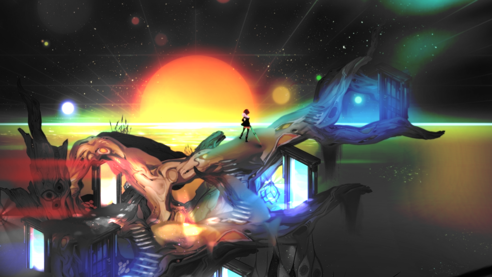 rave, fantascienza, Transistor Red, Transistor, Giochi supergigante, discoteca, prestazione, palcoscenico, immagine dello schermo, Teatro musicale, effetti speciali, concerto rock