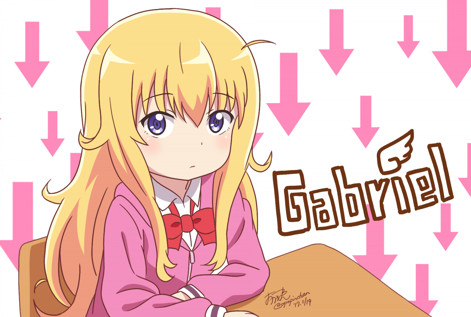 ilustracja, Anime, Dziewcząt anime, rysunek, Gabriel Dropout, Gabriel Biały Tenma, czcionka, Mangaka