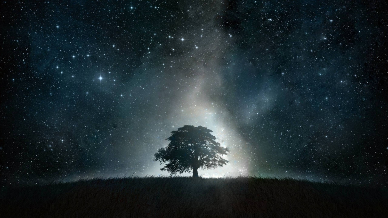 drzewa, światła, noc, galaktyka, przestrzeń, trawa, niebo, gwiazdy, Wzgórza, droga Mleczna, atmosfera, Spiralna galaktyka, astronomia, Zorza polarna, północ, gwiazda, przestrzeń kosmiczna, Obiekt astronomiczny
