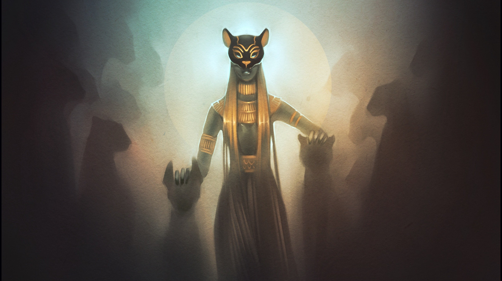 Wallpaper cat, anime, Egyptian, Bastet, darkness, screenshot