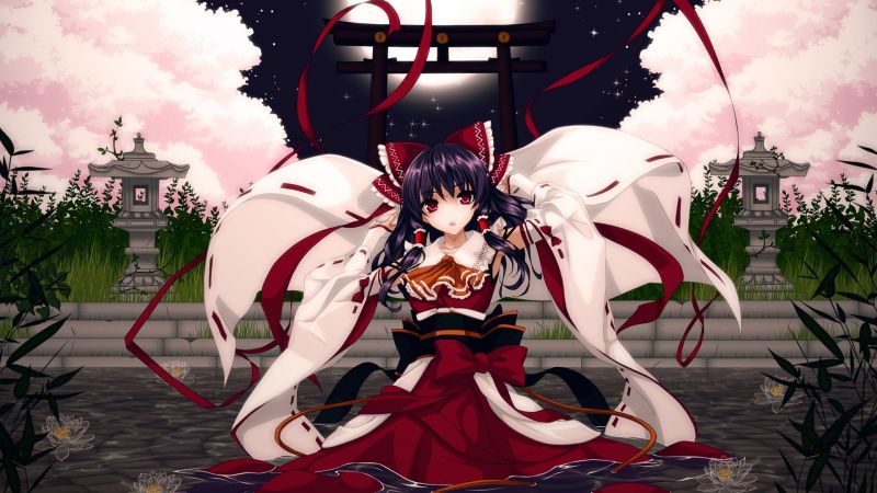 ilustrace, anime, bruneta, Měsíc, kimono, voda ilustrace, anime, bruneta, Měsíc, kimono, voda