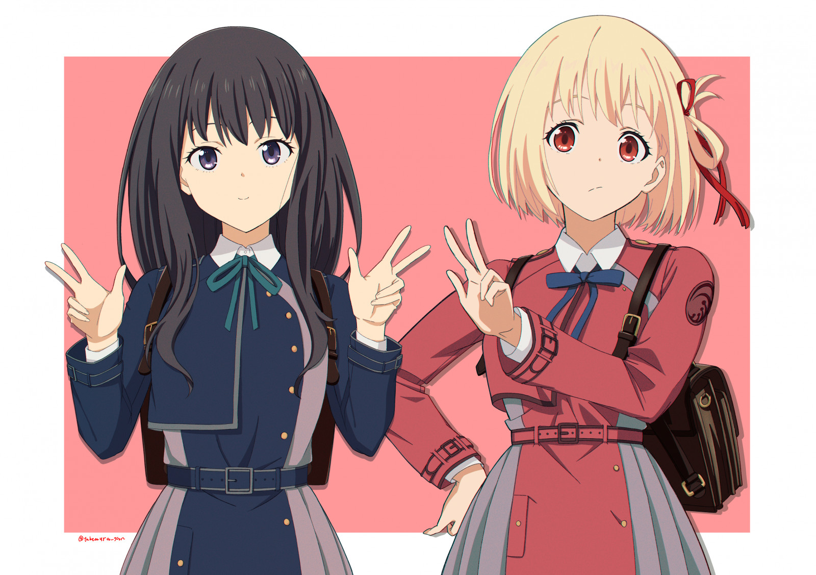 デスクトップ壁紙 アニメの女の子 Lycoris Recoil Nishikigi Chisato Inoue Takina ショートヘア ブロンド 長い髪 黒髪 Two Women アートワーク デジタルアート ファンアート 3031x2136 Theallstar デスクトップ壁紙 Wallhere