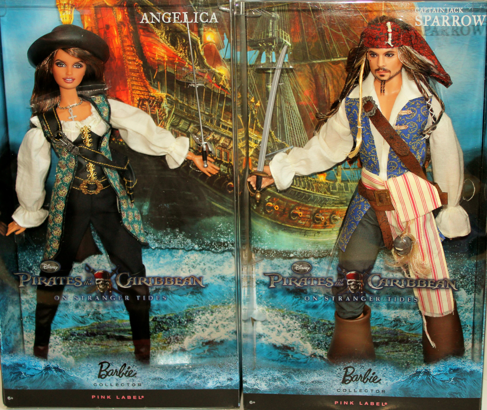 Zvedák, panenka, penelope, piráti, nádherný, duo, Barbie, hluboký, cizinec, cruz, Vrabec, kapitán, johnny, karibský, Angelica, Mattel, přílivy