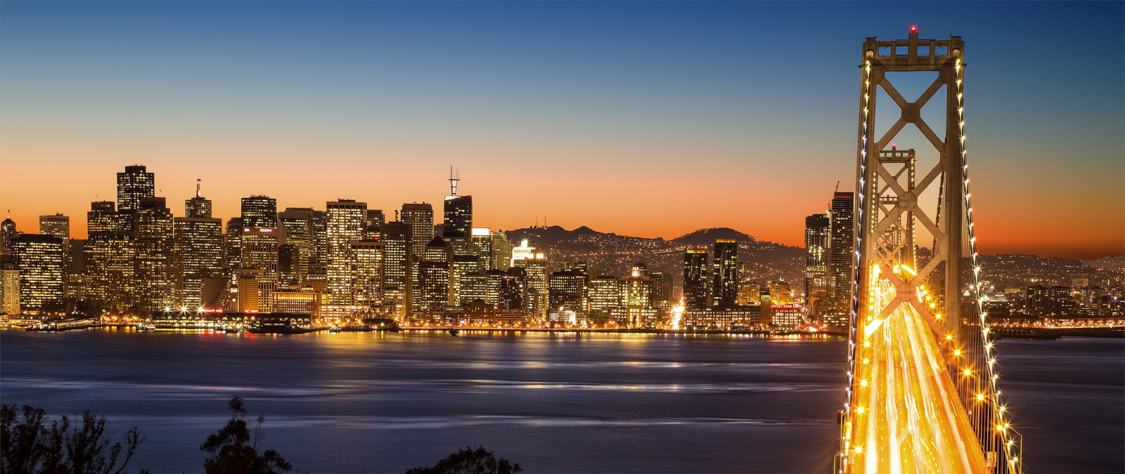 krajina, západ slunce, město, panoráma města, noc, odraz, panoráma, mrakodrap, večer, věž, most, horizont, soumrak, metropole, centrum, svítání, mezník, 2560x1080 px, urban area, lidské osídlení