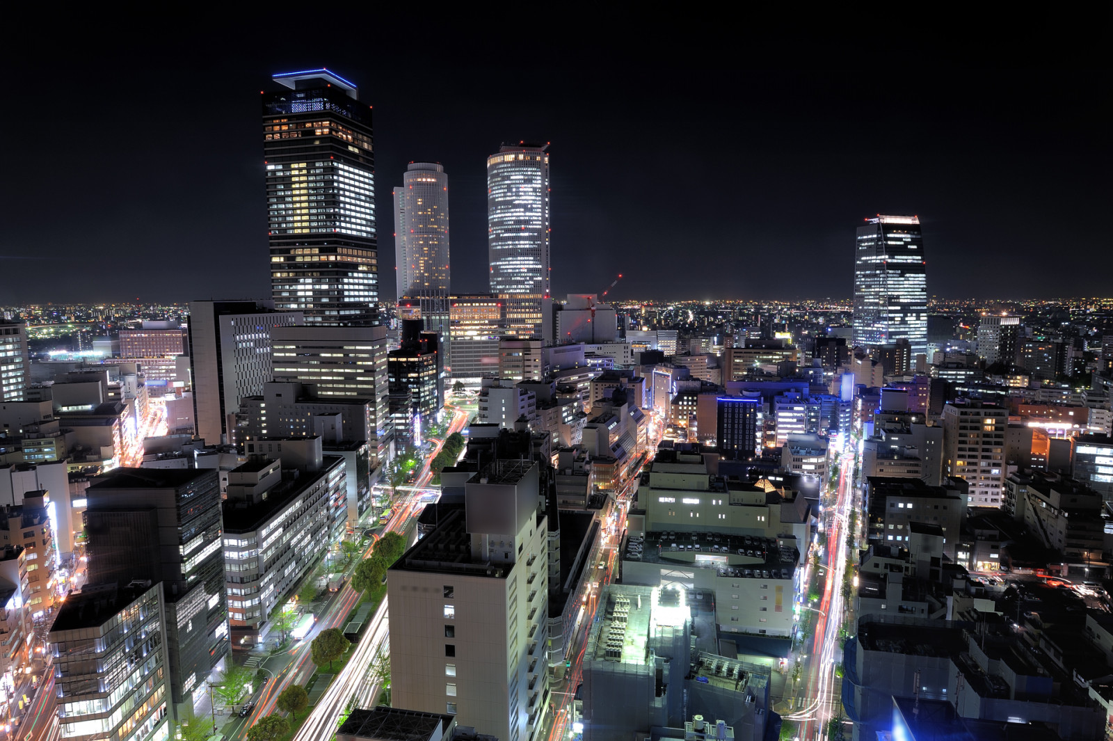 longexposure, Japonsko, slabé světlo, Asie, Nagoya, noční výhled, nightphoto, Aichi, Birdseyeview, po setmění, citynight, lighttrail, Nagoyastation, lightstream, urbannight, nightimage, Localstreet, carlighttrail, Nightcityscape, Afsnikkor1424mmf28g