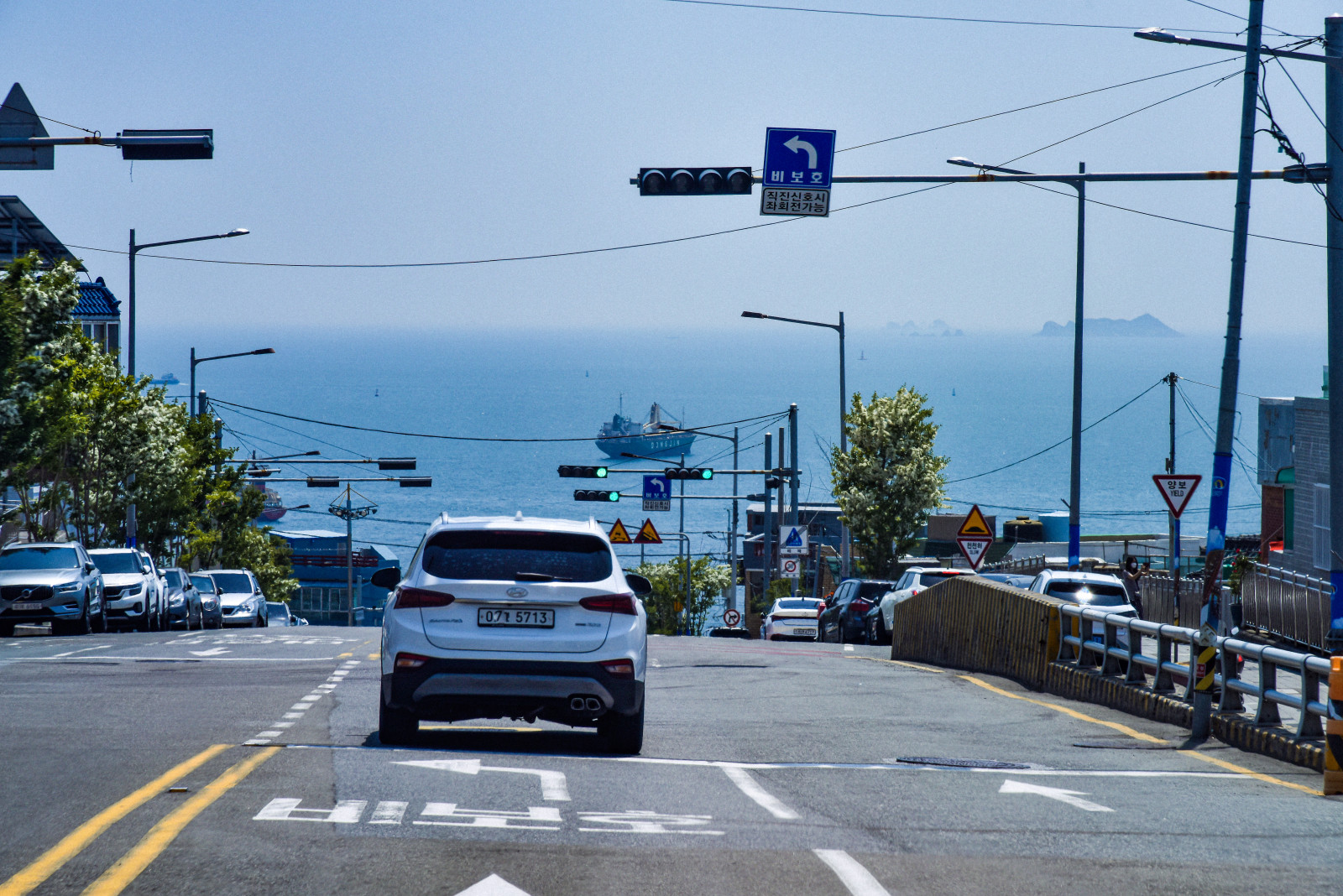 Busan, paesaggio, mare, auto