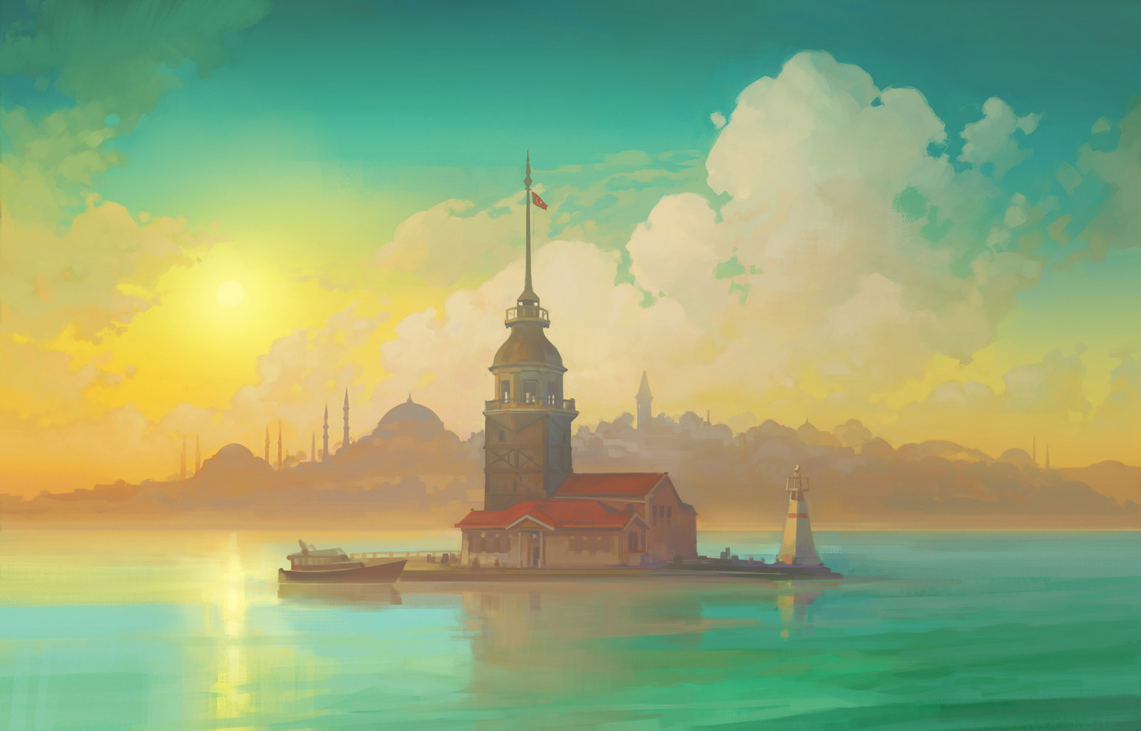 illustration, tegning, kunstværk, landskab, skitser, solnedgang, maleri, Igor Artyomenko, traditionel kunst, Istanbul, tyrkisk