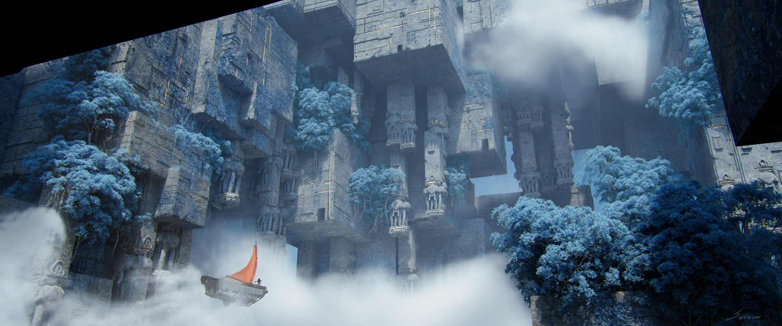 digitální umění, umělecká díla, struktura, architektura, abstraktní, loď, rostliny, životní prostředí