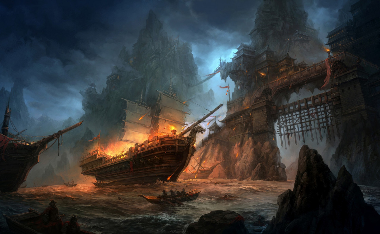 1920x1185 px, Schlacht, Boot, Fantasiekunst, Schiff