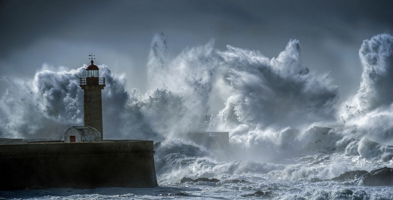 landscape, sea, water, nature, photography, storm, tower, waves, coast, lighthouse, wind, Portugal, heavy, cloud, weather, ocean, wave, atmospheric phenomenon, wind wave, water feature