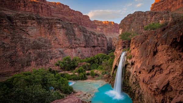 nature, landscape, mountains, trees, water, canyon