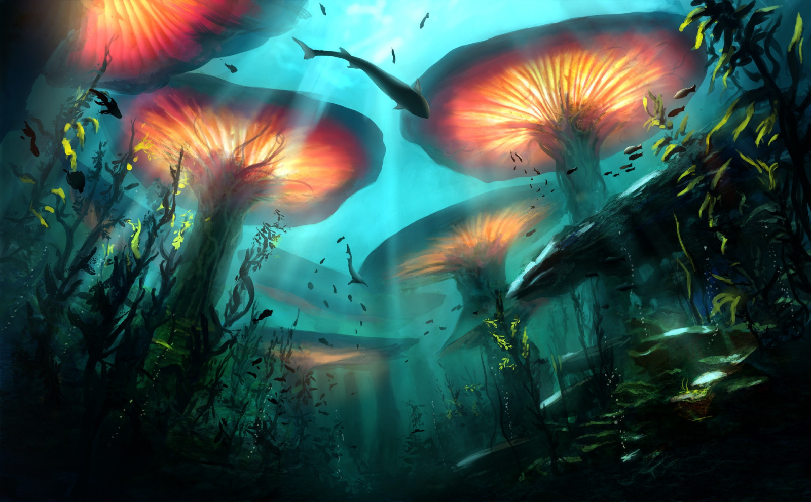 Wallpaper artwork, plants, fantasy art, underwater 1920x1190