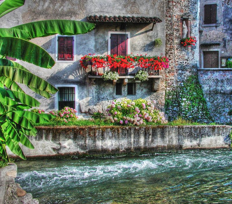 น้ำ, บ้าน, ต้นไม้, ปลูก, สายน้ำ, ซุ้ม