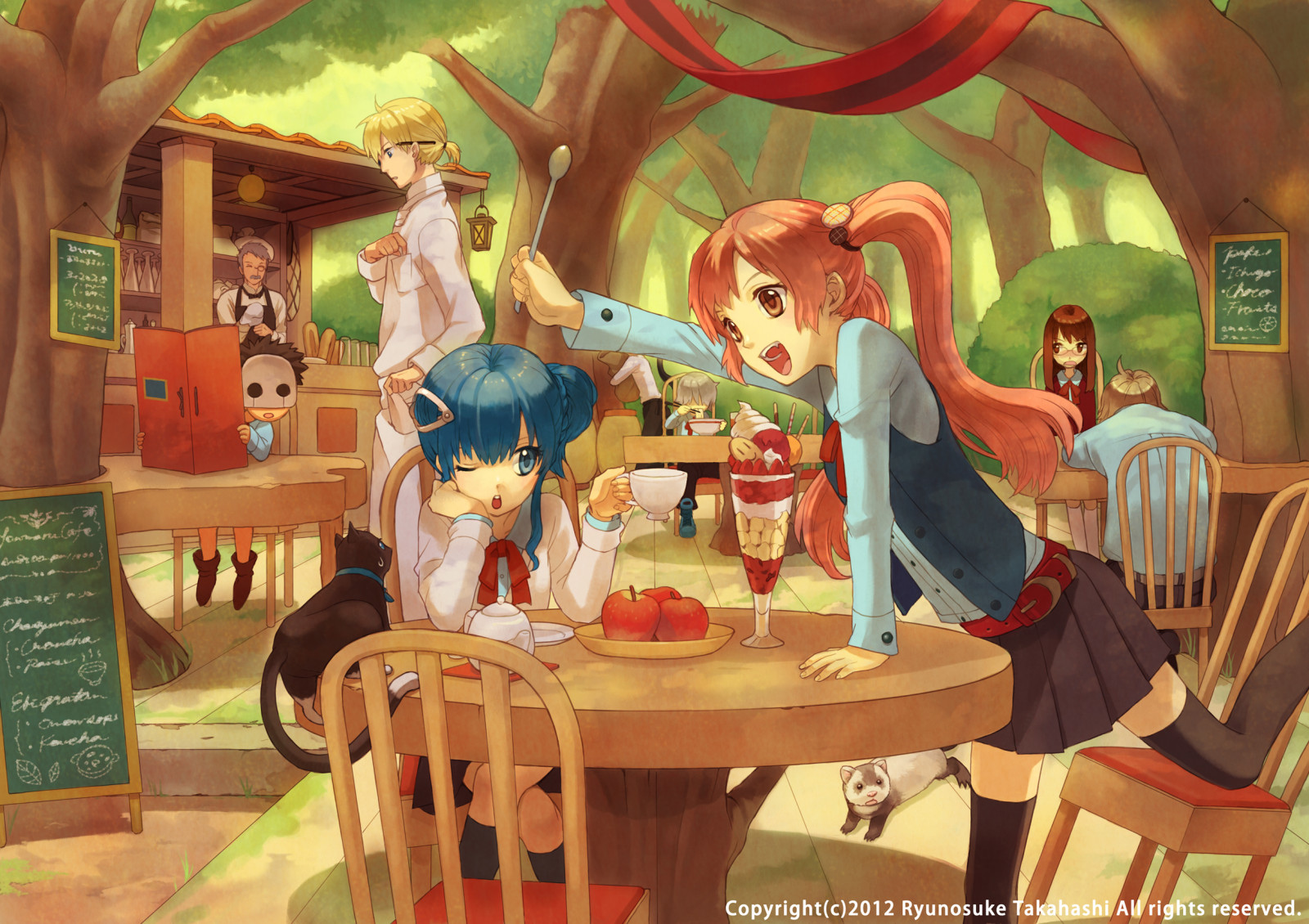 Wallpaper 2473x1748 px, animal, apple, cat, Cream, food, fruit, group