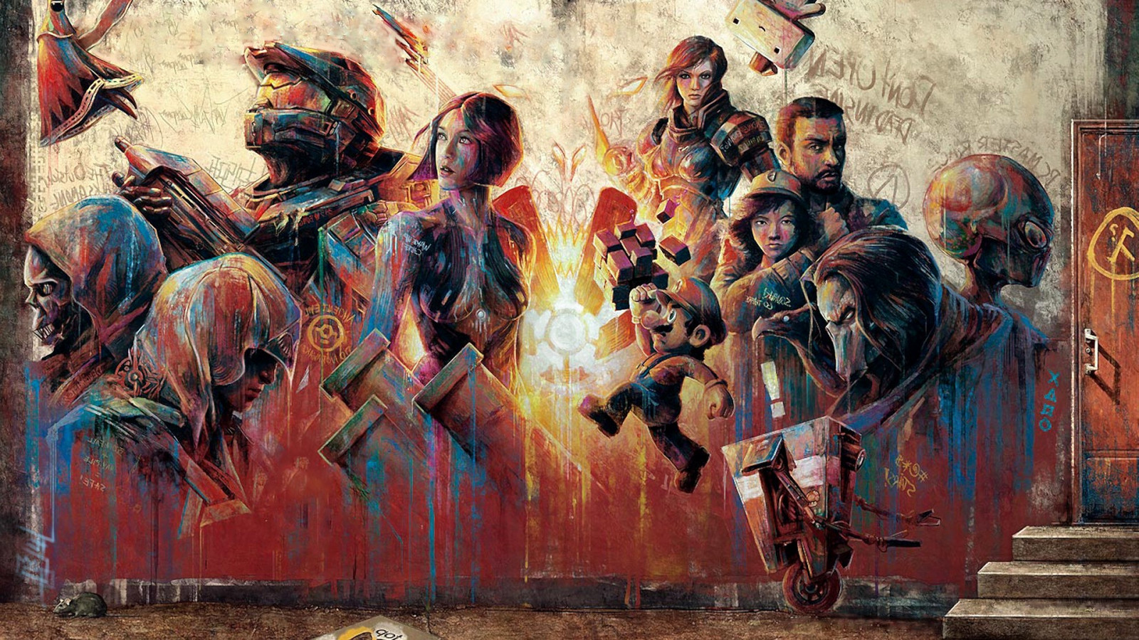 Wallpaper painting, video games, artwork, mythology, mural, ART