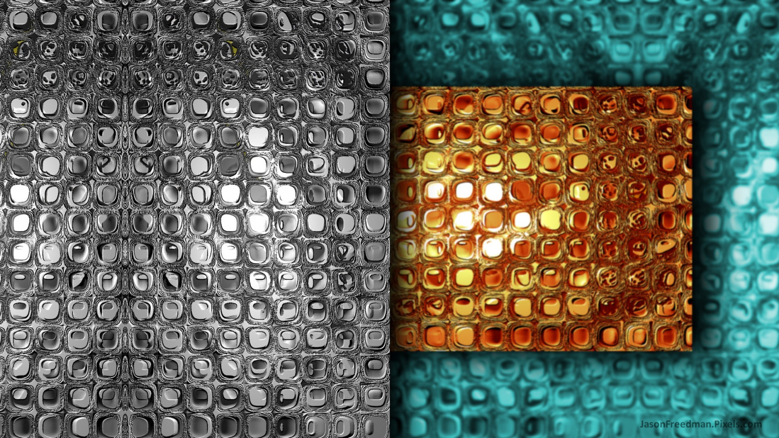 digitální umění, abstraktní, odraz, stín, stěna, vzor, kov, textura, stříbrný, modrozelený, mozaika, Jason Freedman, měď, UMĚNÍ, barva, materiál, design, moderní umění, podlaha