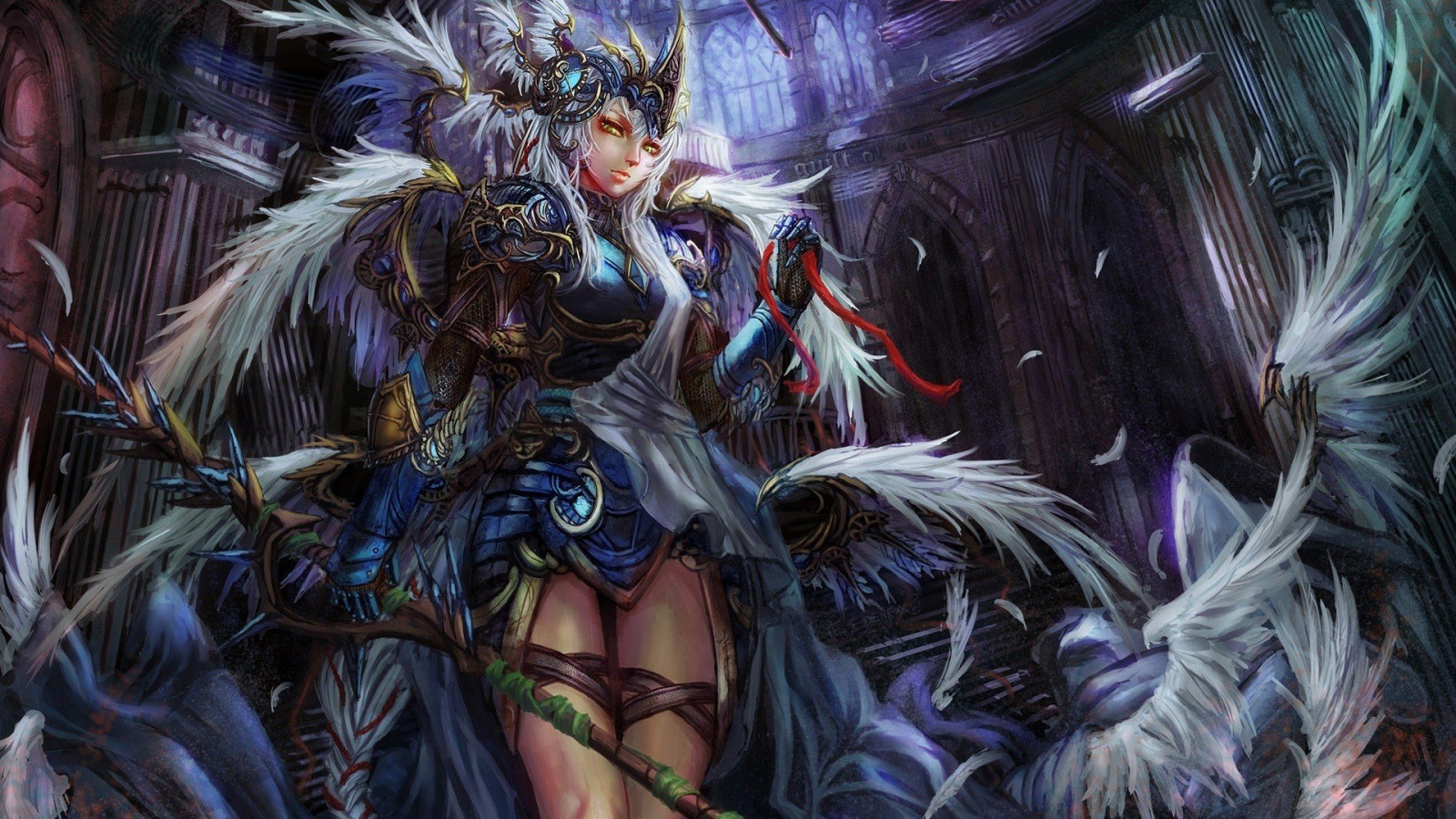1920x1080 px, KUNST, kunstverk, digitalt, fantasi, fjær, valkyrie, vinger, kvinner