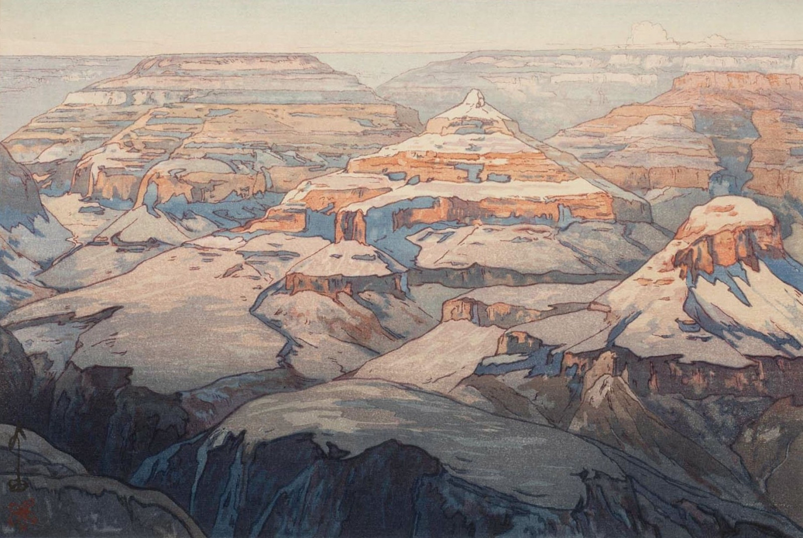 malování, hory, Skála, umělecká díla, kaňon, japonský, Grand Canyon, Yoshida Hiroshi, Formace, geologie, landform, geografický rys, vádí, badlands