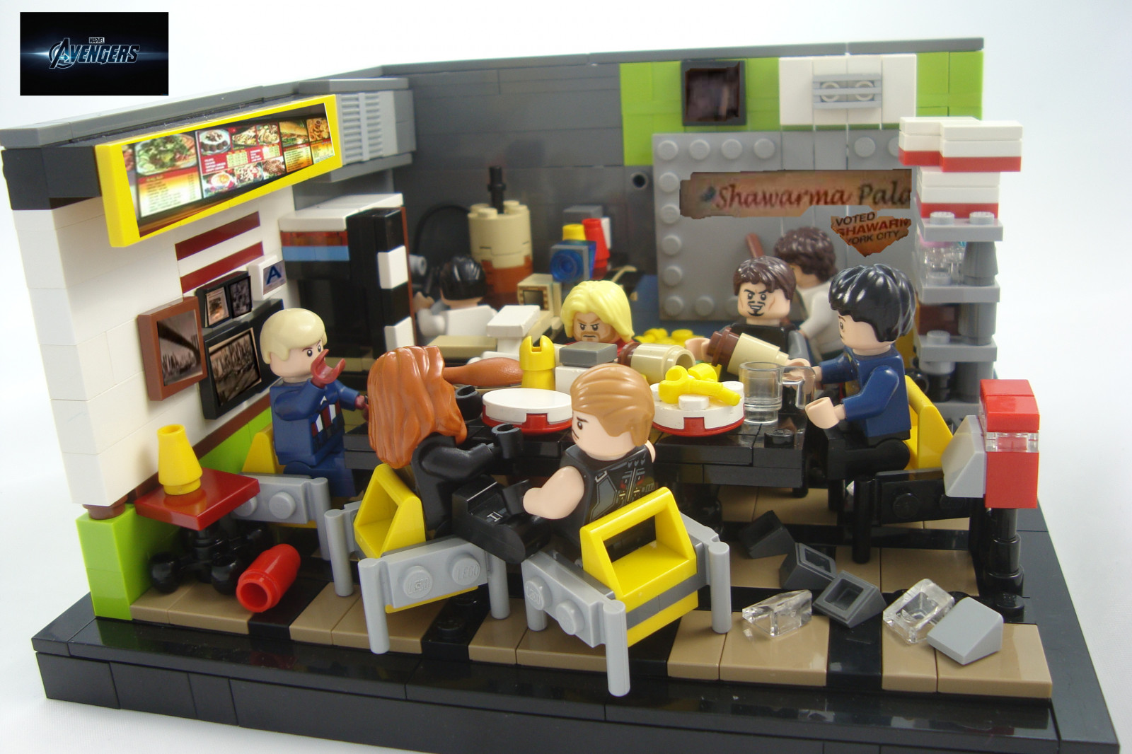 Černá, LEGO, Vrak, Hračka, kapitán, vdova, Hawkeye, York, shawarma, Tony, den, Nový, Amerika, muž, železo, vypnuto, zázrak, produkt, příkrý, Avengers