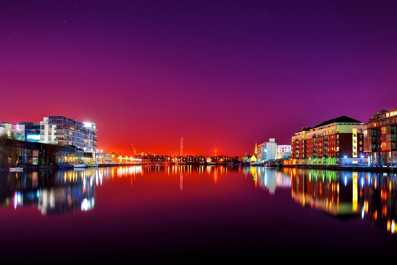 4500x3003 px, byer, Dublin, hus, Irland, natt, speilbilde, elv