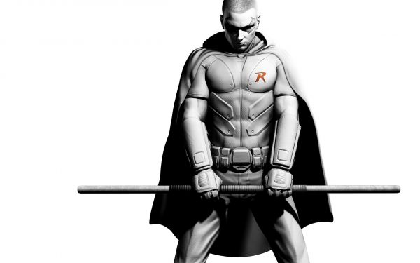 Batman Arkham City,character,black and white,robin,hands,arm