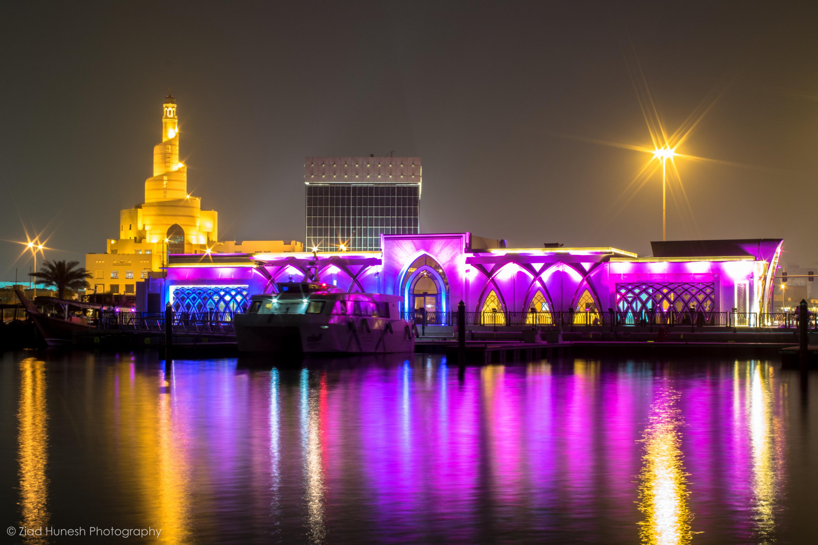 Wallpaper longexposure, pink, yellow, night, Canon, boats, island