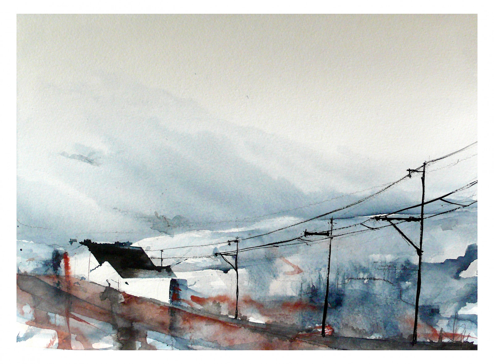 krajina, výkres, malování, voda, zima, silnice, vlak, Švýcarsko, papír, čáry, vodové barvy, inkoust, trasa, elektřina, Bern, Berne, mlha, hora, malovat, domy, materiál, obrazy, střecha, hiver, montagne, peinture, malíř, brouillard, eau, skica, toit, stožáry, suisse, moderní umění, akrylová barva, papier, lignes, akvarel barvy, rám obrazu, peintre, akvarel, ENCRE, poteaux, lectricit, stimier