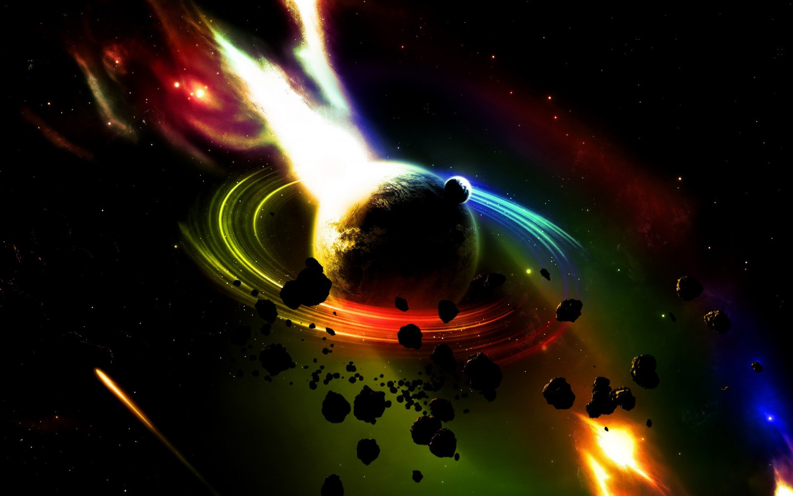 1920x1200 px, asteroid, planeta, planetární prstence, prostor