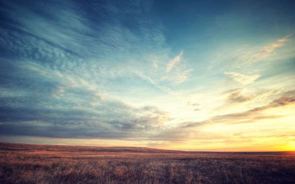 sky, field, sunlight, sunset, hill, nature