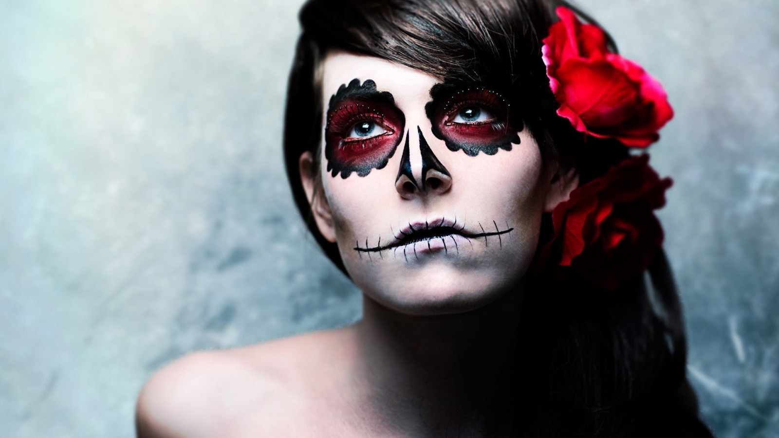 tvář, Černá, ženy, portrét, brýle, Červené, makeup, Cukrová lebka, oblečení, hlava, krása, oko, tma, kostým, 1920x1080 px, maska