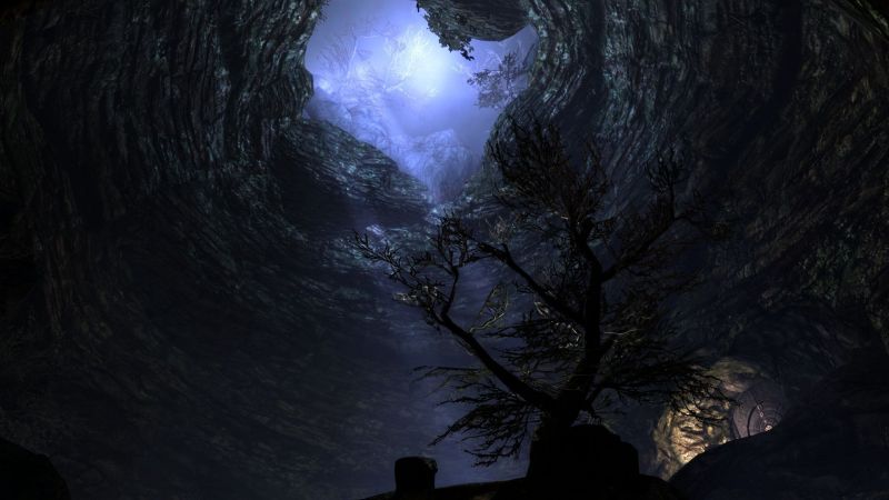 noche, Luna, luz de la luna, The Elder Scrolls V: Skyrim, atmósfera, cueva noche, Luna, luz de la luna, The Elder Scrolls V: Skyrim, atmósfera, cueva