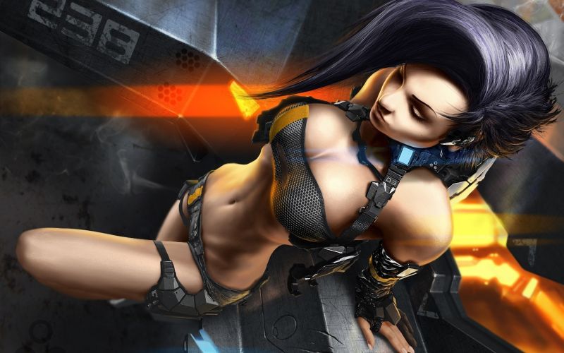 digitální umění, ženy, anime, futuristický, velká prsa, výstřih digitální umění, ženy, anime, futuristický, velká prsa, výstřih