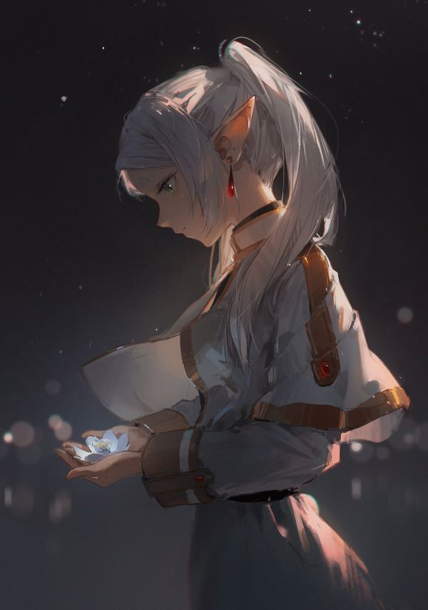 Sousou No Frieren,frieren,anime girls,portrait display,looking below,gray hair