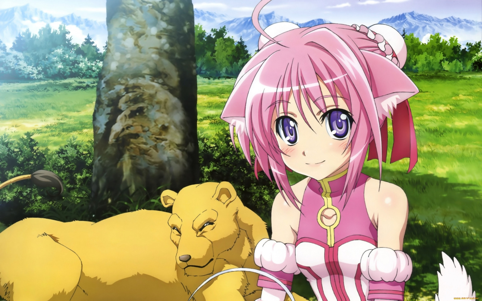 Hình nền Dog Days, con gái, dễ thương, nụ cười, Tóc hồng, sư tử